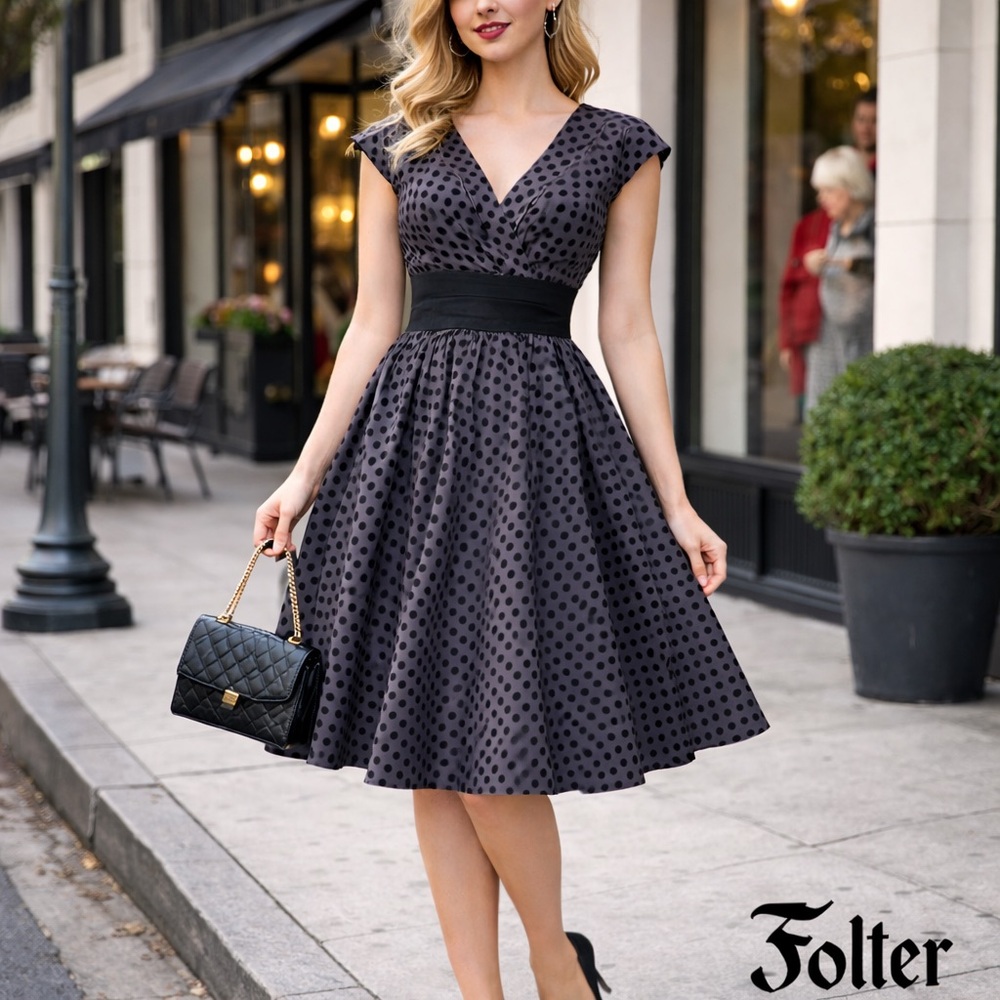Folter,Polka-Dot Cotton Fit & Flare Dress Retro Swing, Made USA,EUC, Size M